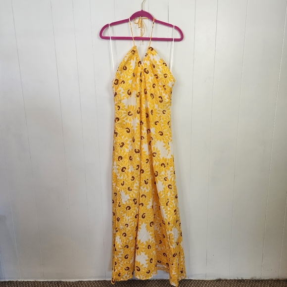 Mango Sunflower Cotton Maxi Dress Halter Sleeveless Size XL NEW NWT Boho Yellow - Picture 5 of 12